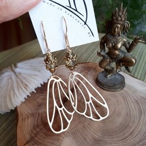 Gold filled dangly butterfly wings earrings